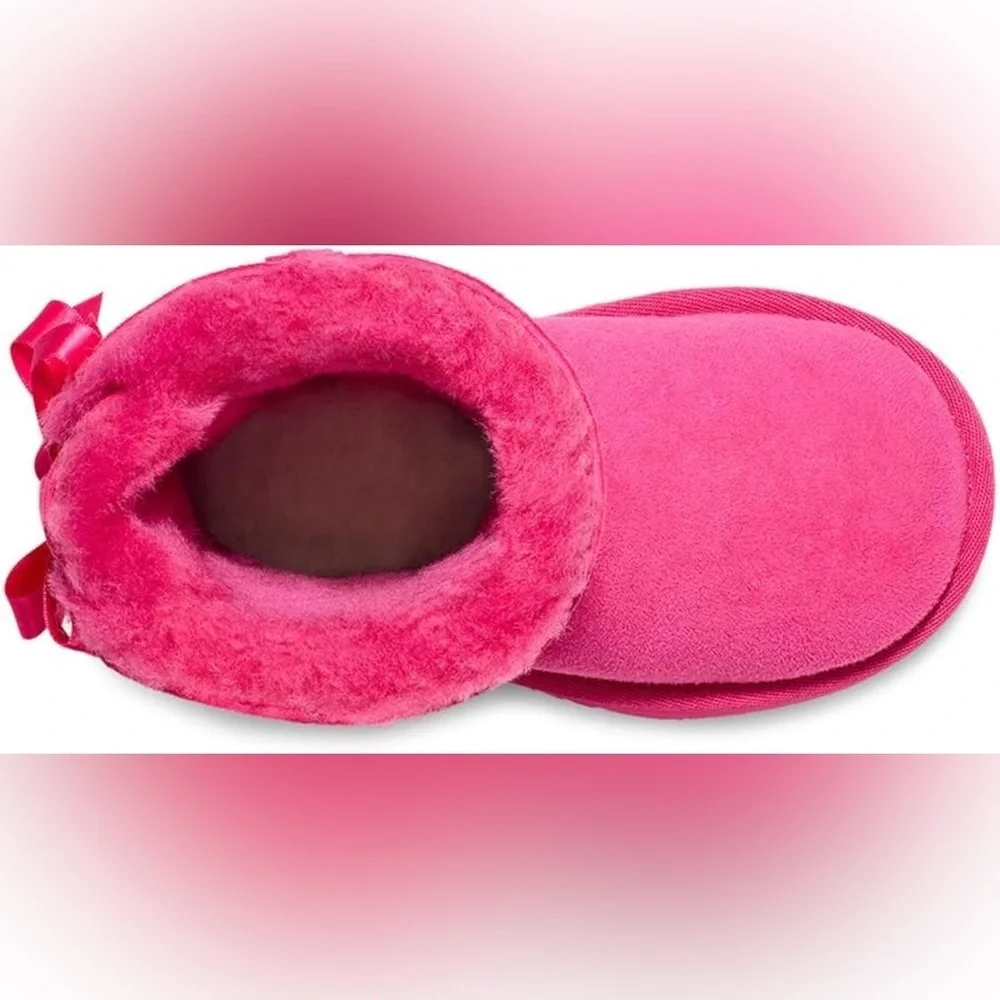 UGG Bailey Bow II Raspberry Pink Shearling Boots Kids Girl Size 4 USED CONDITION